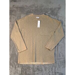Urban Outfitters Mens Creme Tan Waffle Knit Thermal Long Sleeve Shirt Small NEW